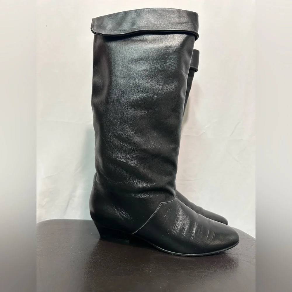 Vintage 80’s Black Leather Knee-High Boots Sz 7